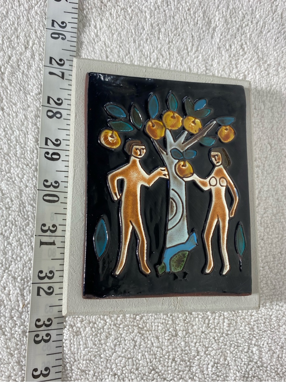Vintage MCM Brutalist Garden of Eden Adam & Eve Tree Of Knowledge Ceramic Tile - Picture 13 of 13